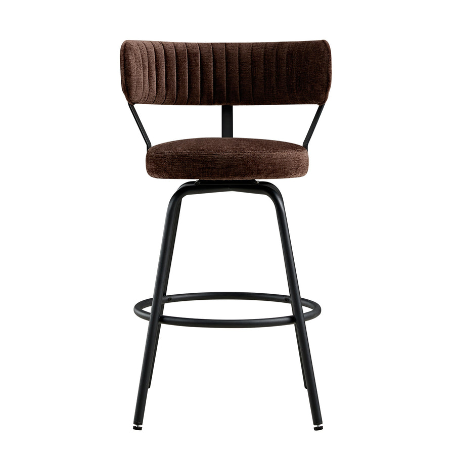 Lotte Set of 2 Swivel Counter Stools, Dark Mocha Chenille
