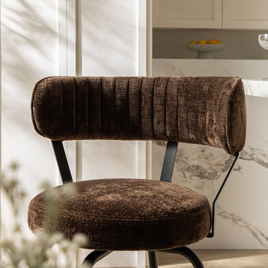 Lotte Set of 2 Swivel Counter Stools, Dark Mocha Chenille