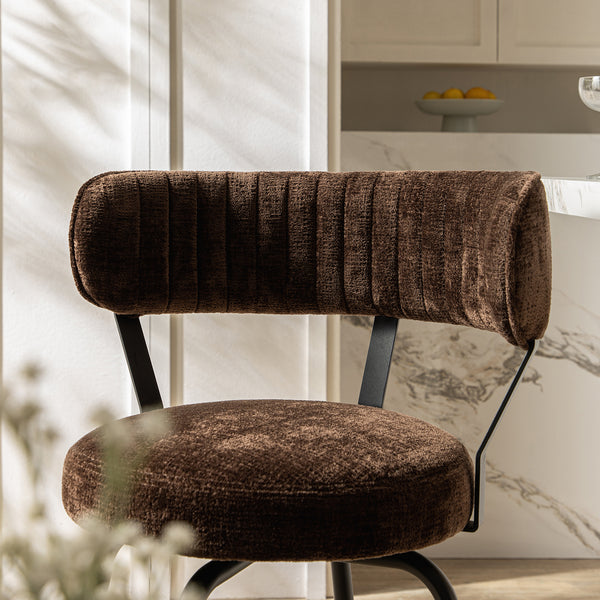 Lotte Set of 2 Swivel Counter Stools, Dark Mocha Chenille - daals