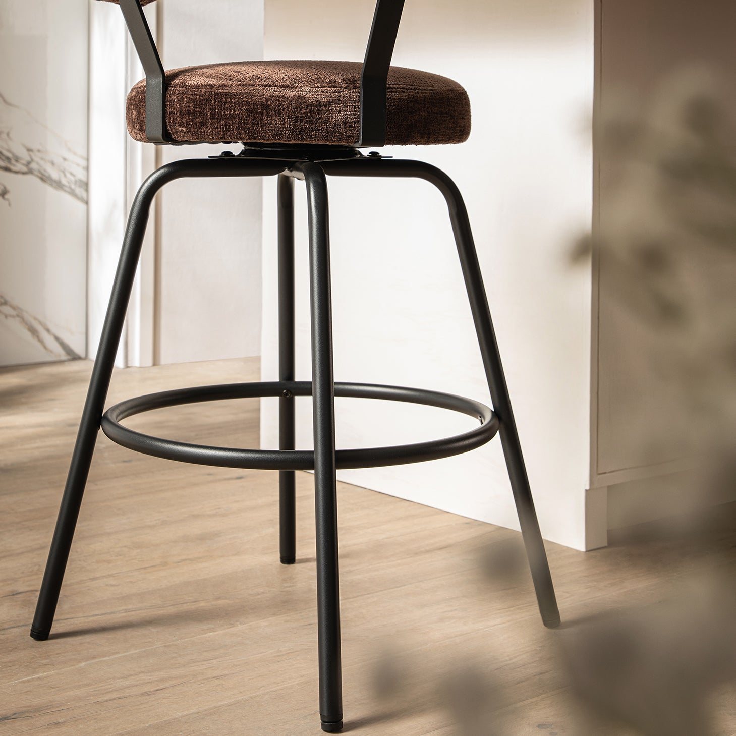 Lotte Set of 2 Swivel Counter Stools, Dark Mocha Chenille