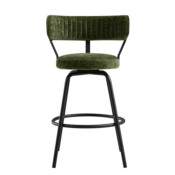 Lotte Set of 2 Swivel Counter Stools, Moss Green Chenille
