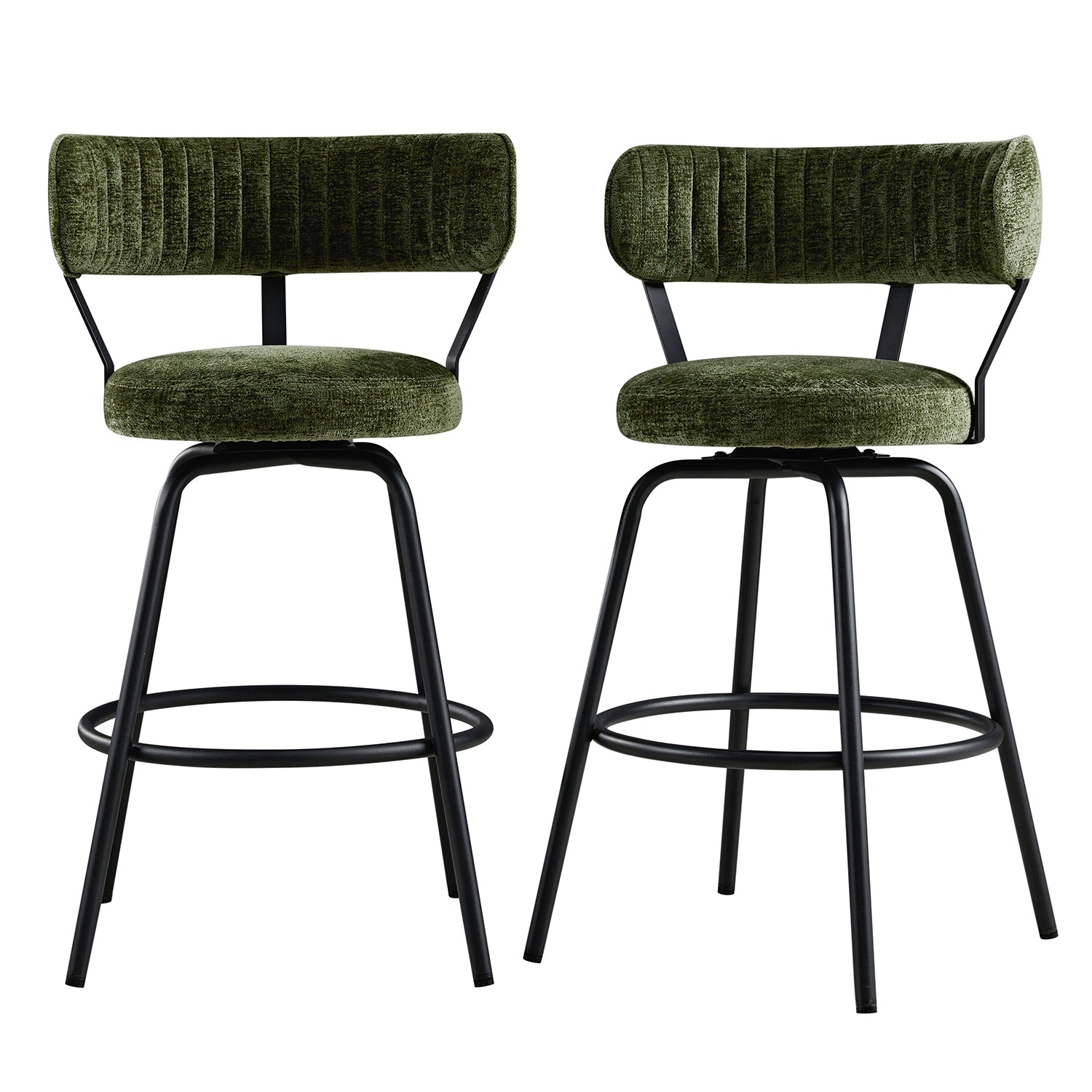 Lotte Set of 2 Swivel Counter Stools, Moss Green Chenille