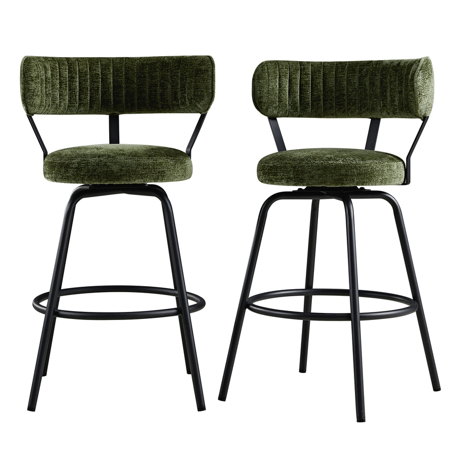 Lotte Set of 2 Swivel Counter Stools, Moss Green Chenille