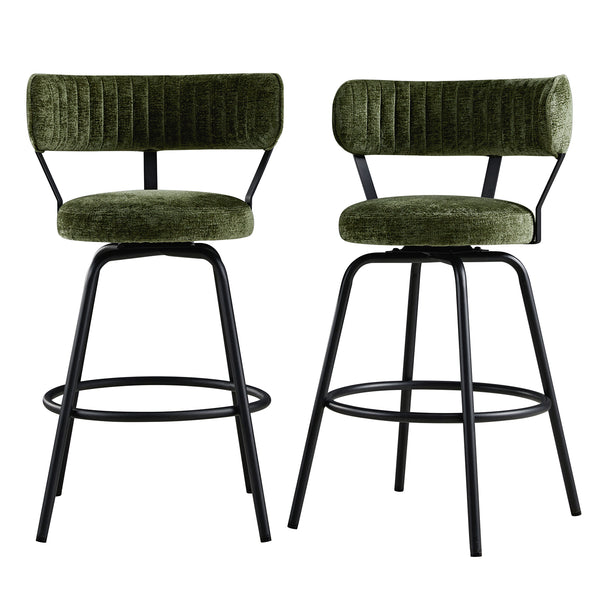 Lotte Set of 2 Swivel Counter Stools, Moss Green Chenille - daals