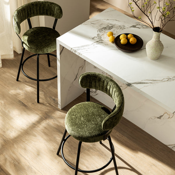 Lotte Set of 2 Swivel Counter Stools, Moss Green Chenille - daals