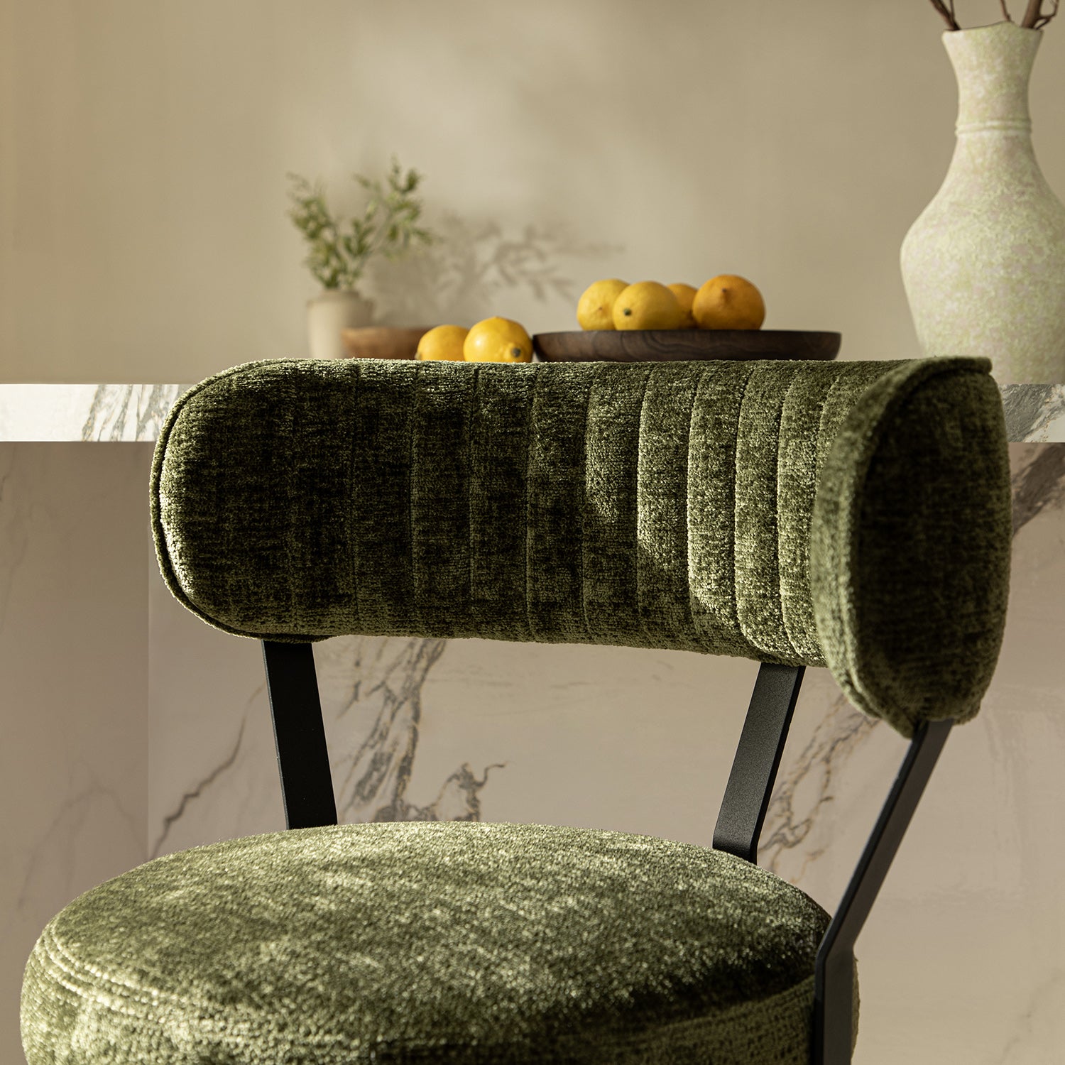 Lotte Set of 2 Swivel Counter Stools, Moss Green Chenille