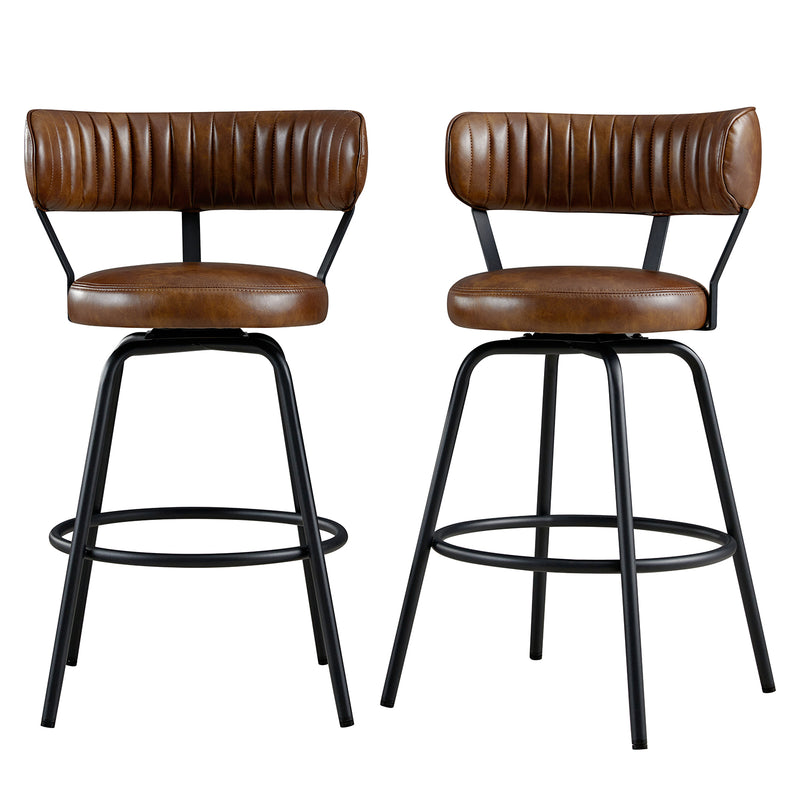 Lotte Set of 2 Swivel Counter Stools, Tan Faux Leather - daals