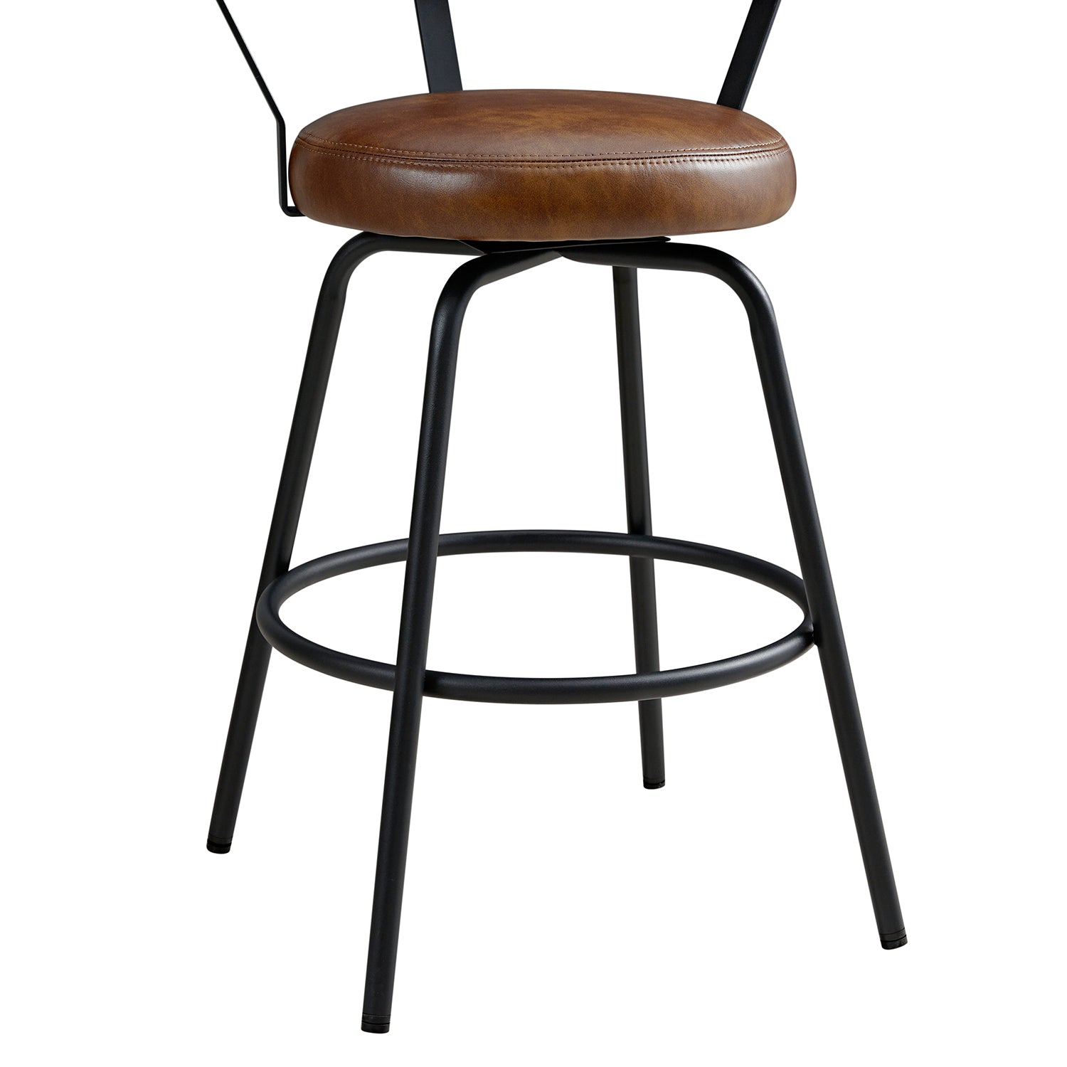 Lotte Set of 2 Swivel Counter Stools, Tan Faux Leather