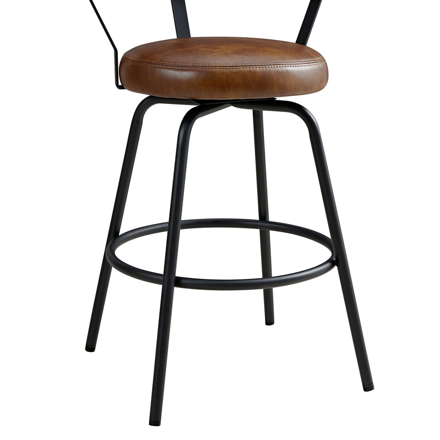 Lotte Set of 2 Swivel Counter Stools, Tan Faux Leather