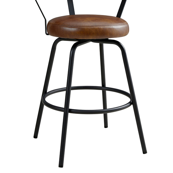 Lotte Set of 2 Swivel Counter Stools, Tan Faux Leather - daals