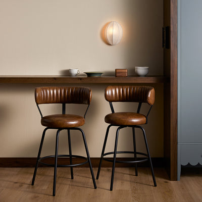Lotte Set of 2 Swivel Counter Stools, Tan Faux Leather