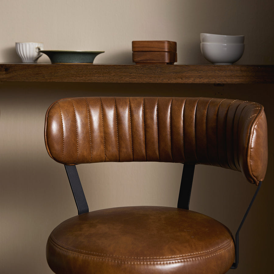 Lotte Set of 2 Swivel Counter Stools, Tan Faux Leather - daals