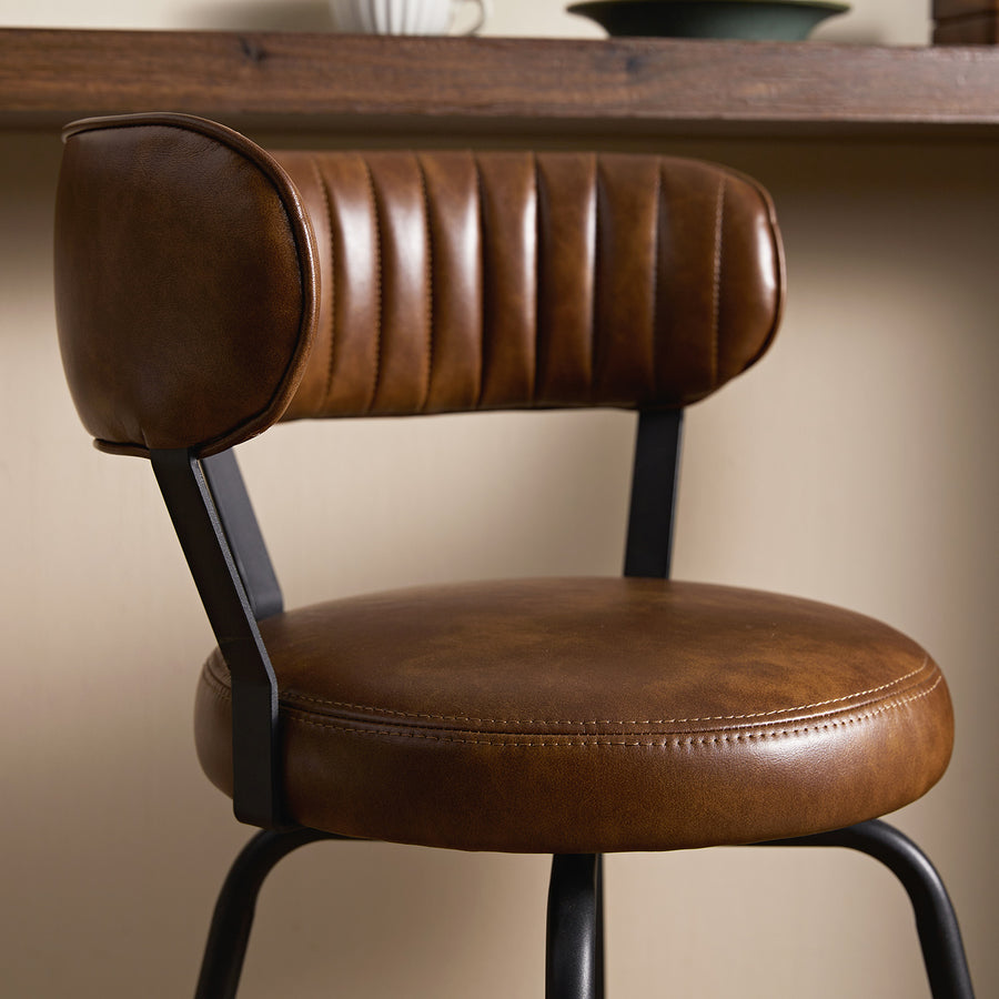 Lotte Set of 2 Swivel Counter Stools, Tan Faux Leather - daals
