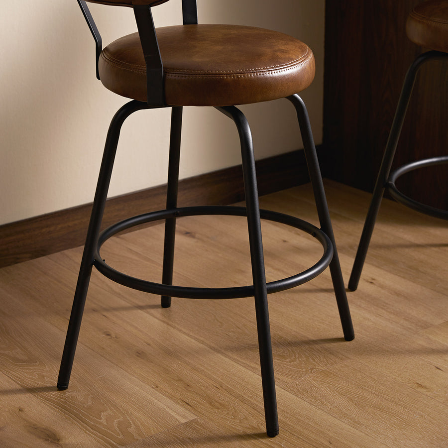 Lotte Set of 2 Swivel Counter Stools, Tan Faux Leather - daals