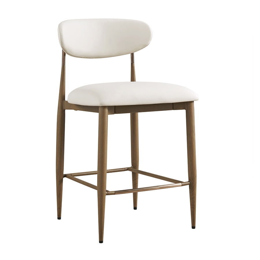 Dagmar Counter Stool, Beige Faux Leather | Silver Oak Frame - daals