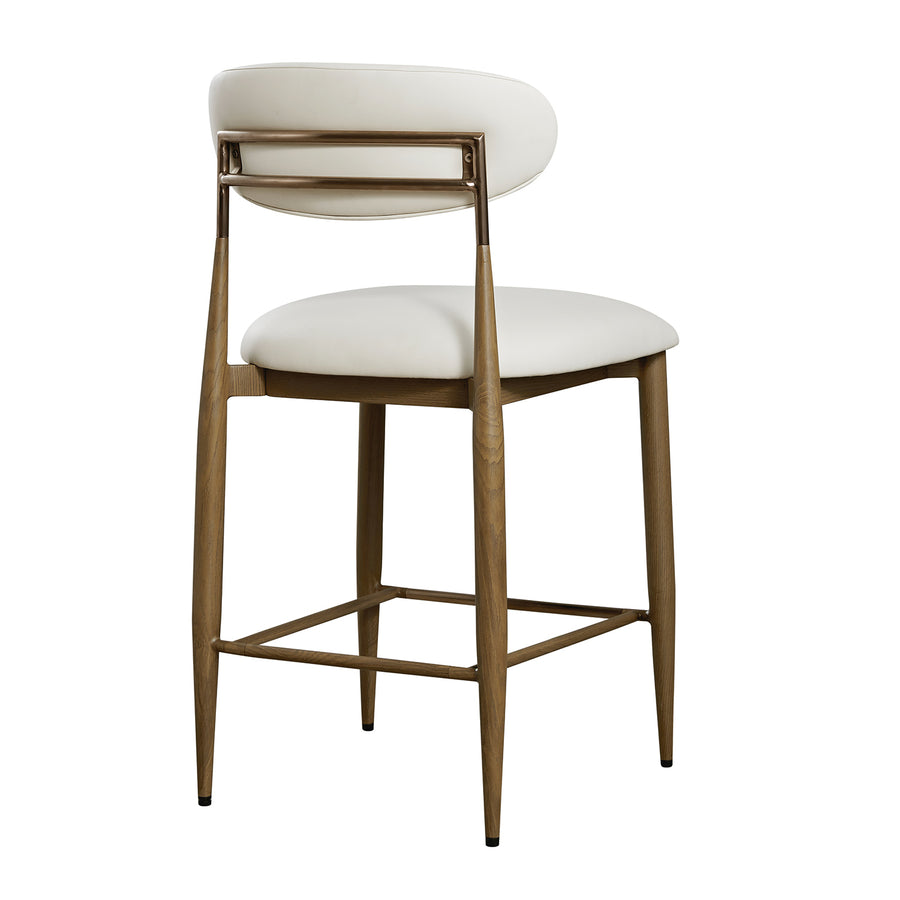 Dagmar Counter Stool, Beige Faux Leather | Silver Oak Frame - daals