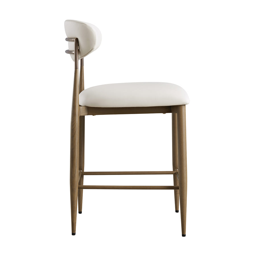 Dagmar Counter Stool, Beige Faux Leather | Silver Oak Frame - daals