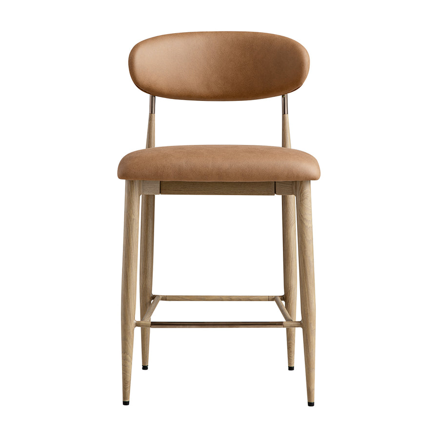 Dagmar Counter Stool, Chestnut Faux Leather | Natural Frame