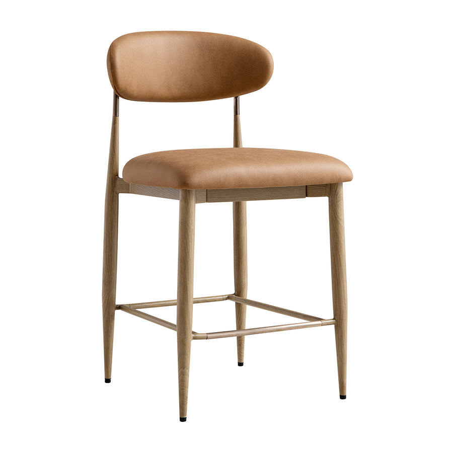 Dagmar Counter Stool, Chestnut Faux Leather | Natural Frame