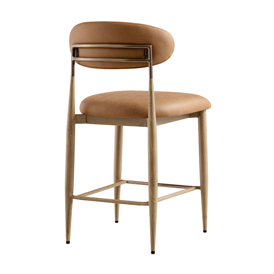 Dagmar Counter Stool, Chestnut Faux Leather | Natural Frame