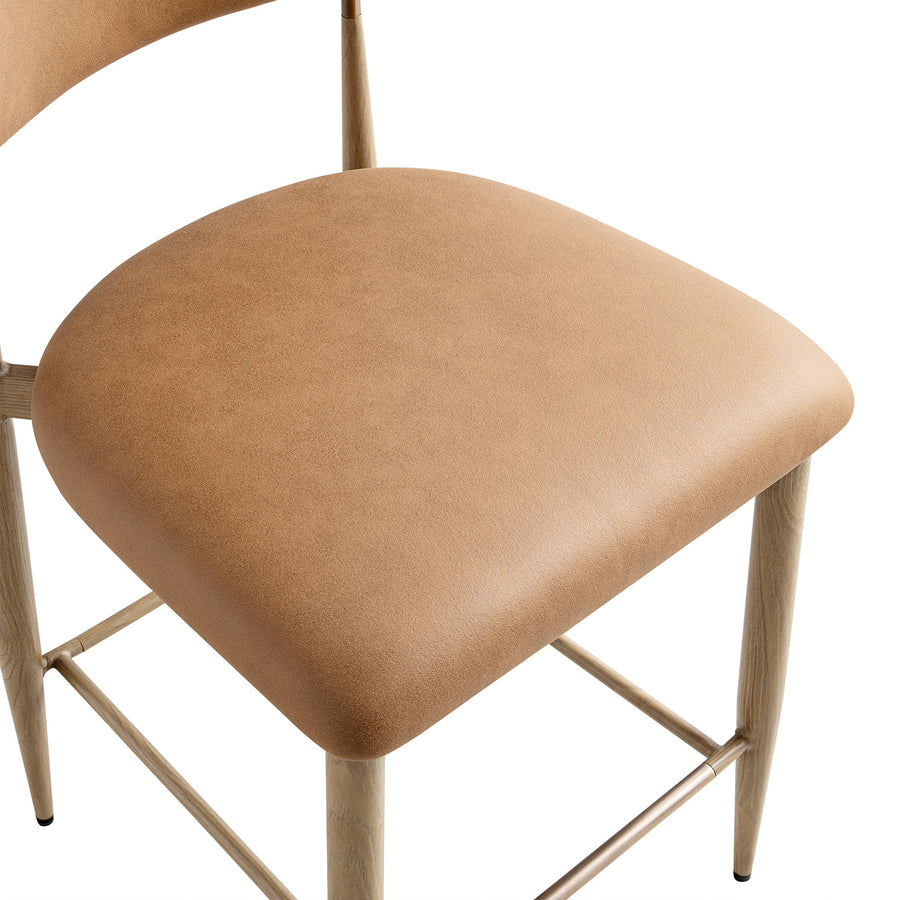 Dagmar Counter Stool, Chestnut Faux Leather | Natural Frame