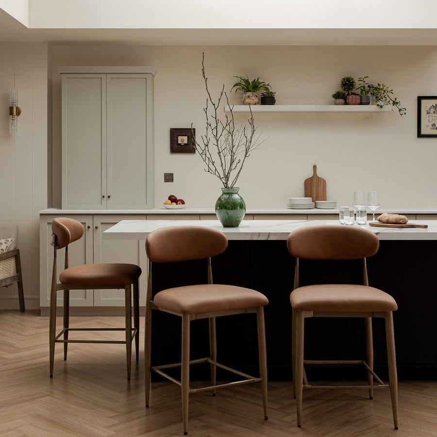 Dagmar Counter Stool, Chestnut Faux Leather | Natural Frame