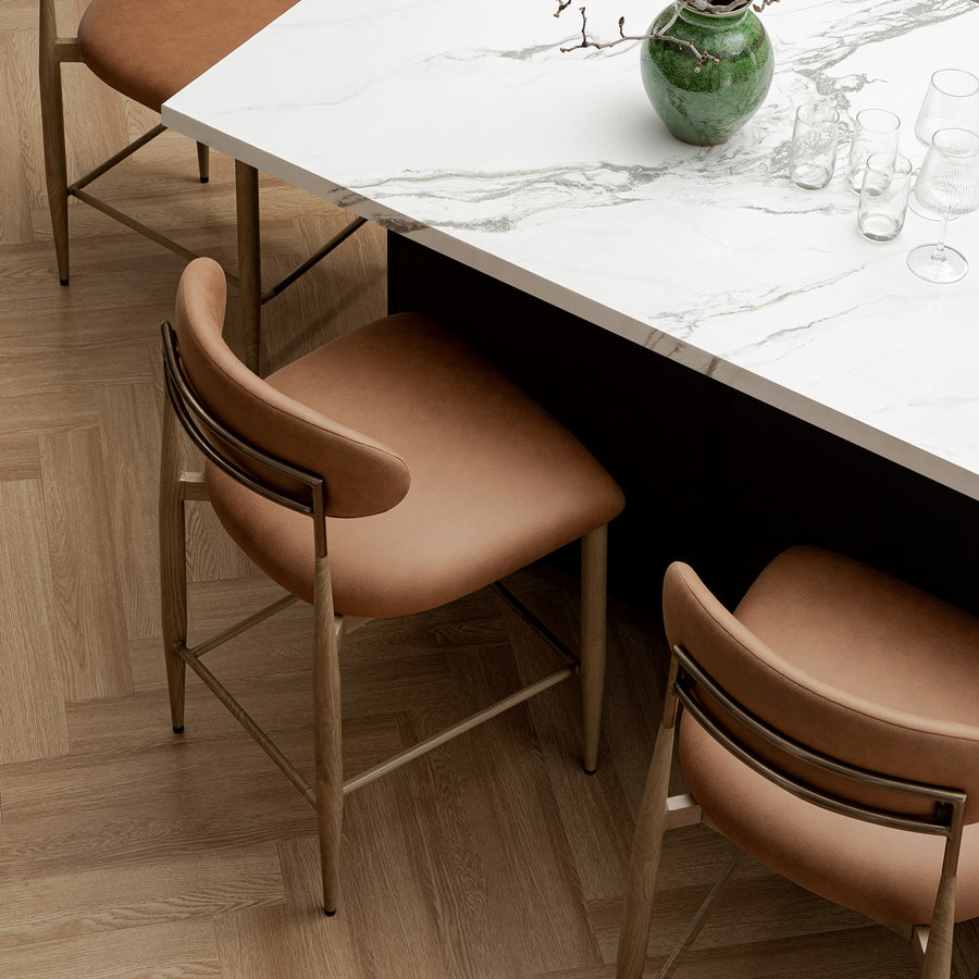 Dagmar Counter Stool, Chestnut Faux Leather | Natural Frame