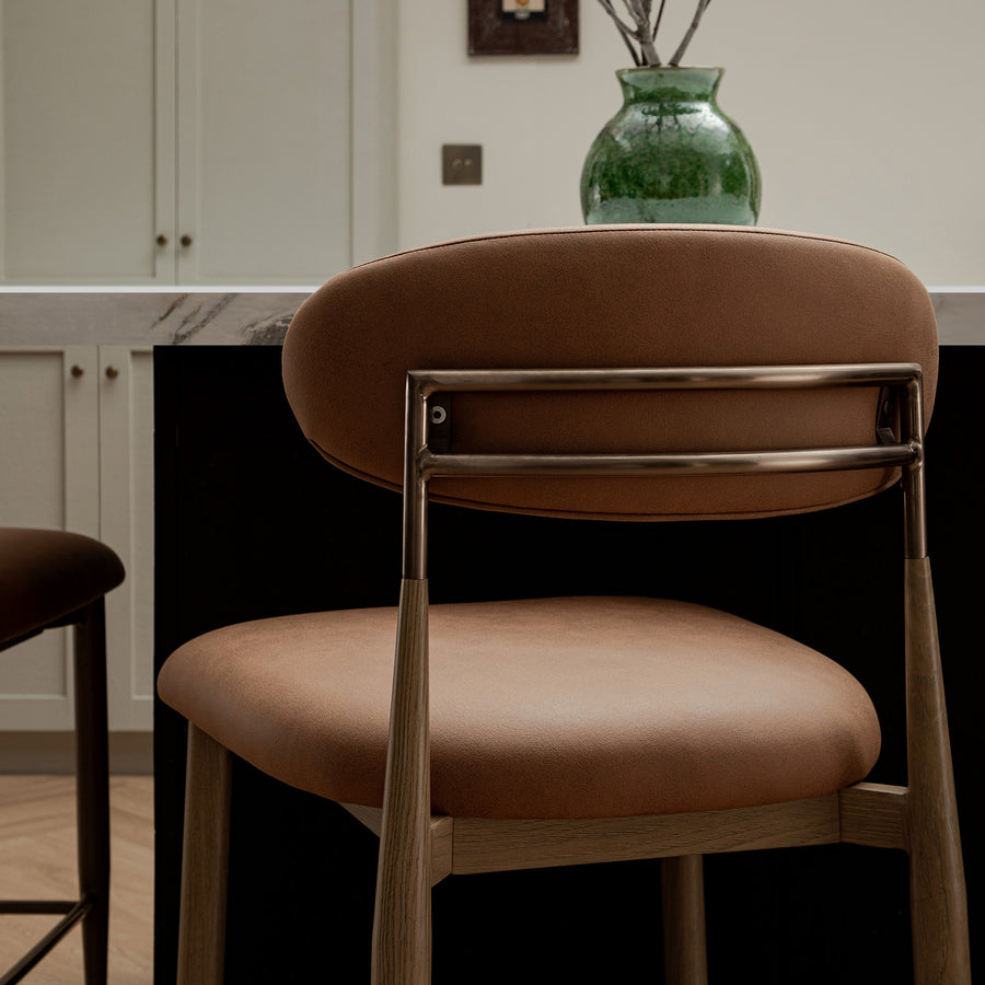 Dagmar Counter Stool, Chestnut Faux Leather | Natural Frame