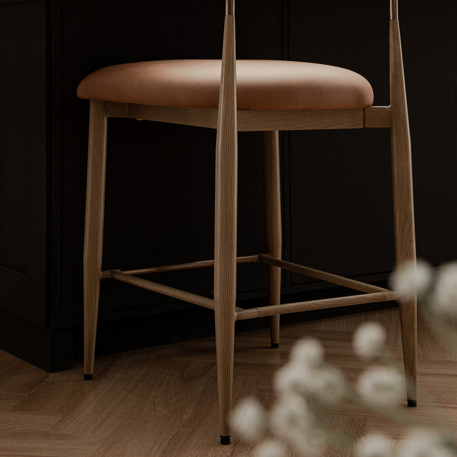 Dagmar Counter Stool, Chestnut Faux Leather | Natural Frame