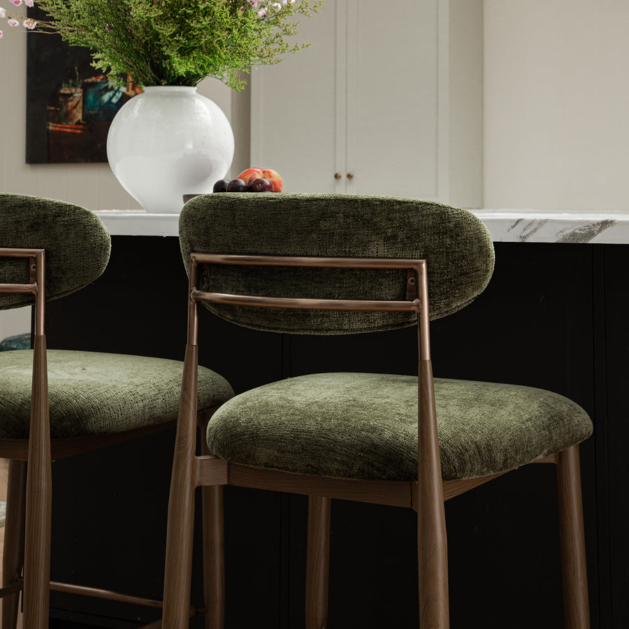 Dagmar Counter Stool, Moss Chenille | Silver Oak Frame