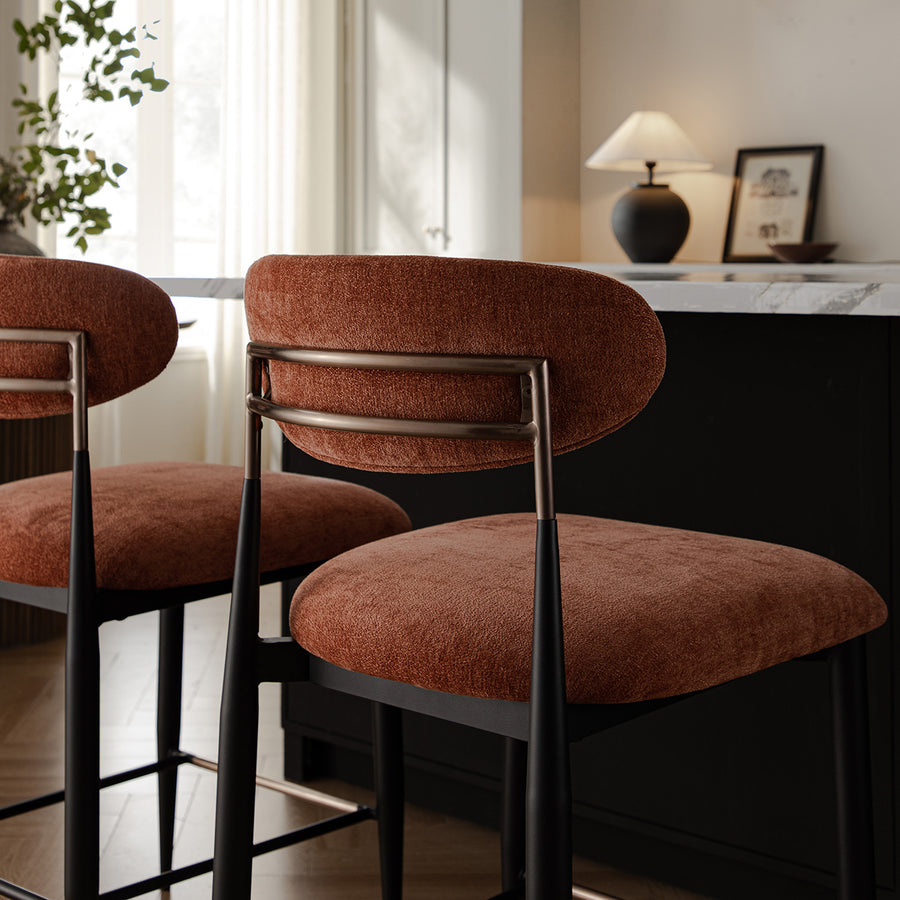 Dagmar Counter Stool, Rust Chenille | Black Frame