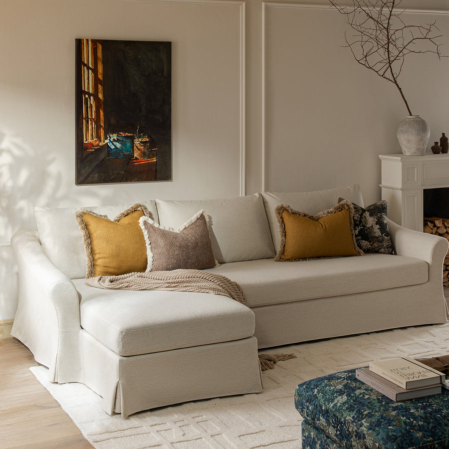 Frognal Modular Loose Cover Grande Left Hand Facing Chaise Sofa, Beige Weave