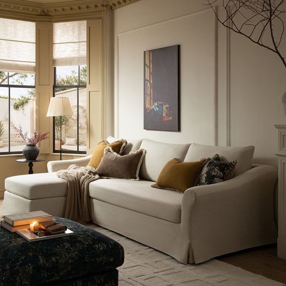 Frognal Modular Loose Cover Grande Left Hand Facing Chaise Sofa, Beige Weave