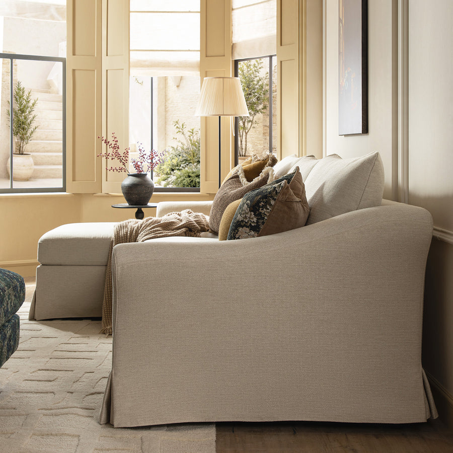 Frognal Modular Loose Cover Grande Left Hand Facing Chaise Sofa, Beige Weave