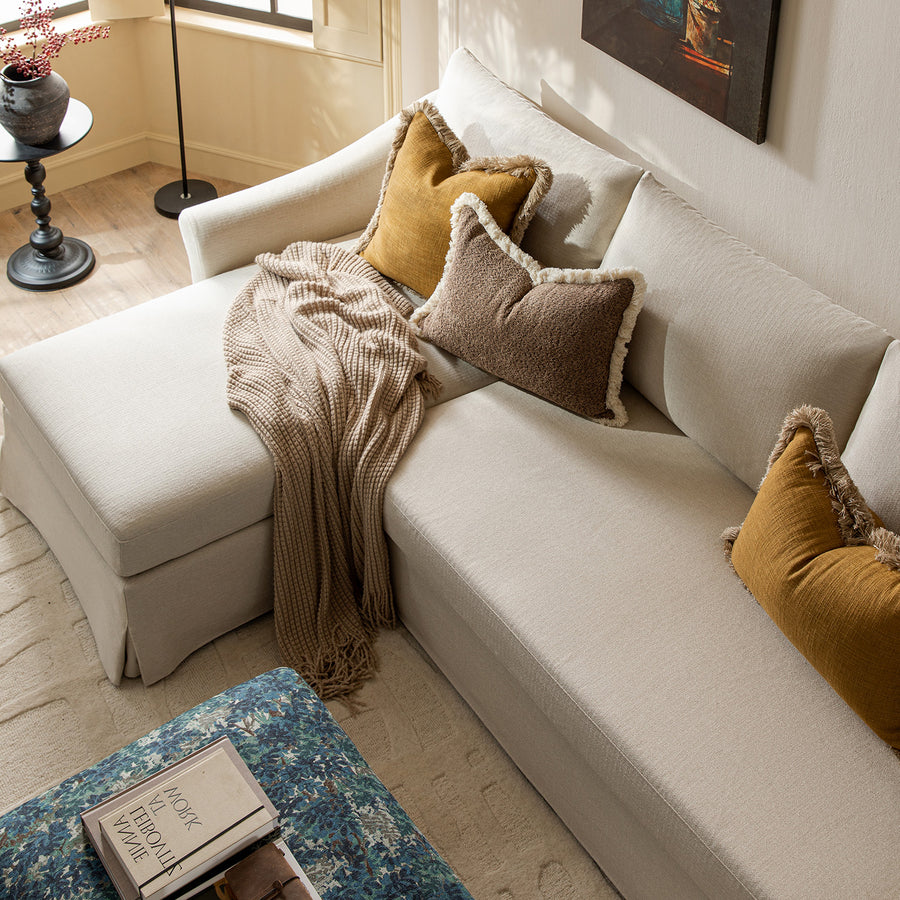 Frognal Modular Loose Cover Grande Left Hand Facing Chaise Sofa, Beige Weave