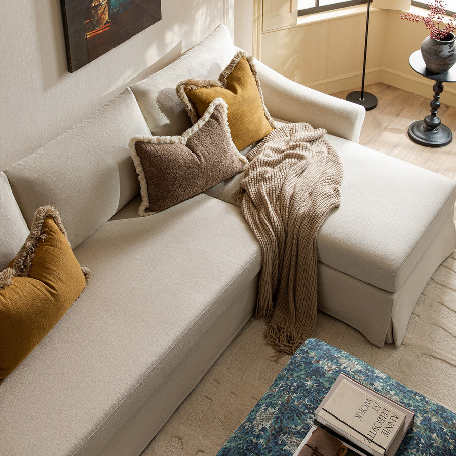 Frognal Modular Loose Cover Grande Right Hand Facing Chaise Sofa, Beige Weave - daals