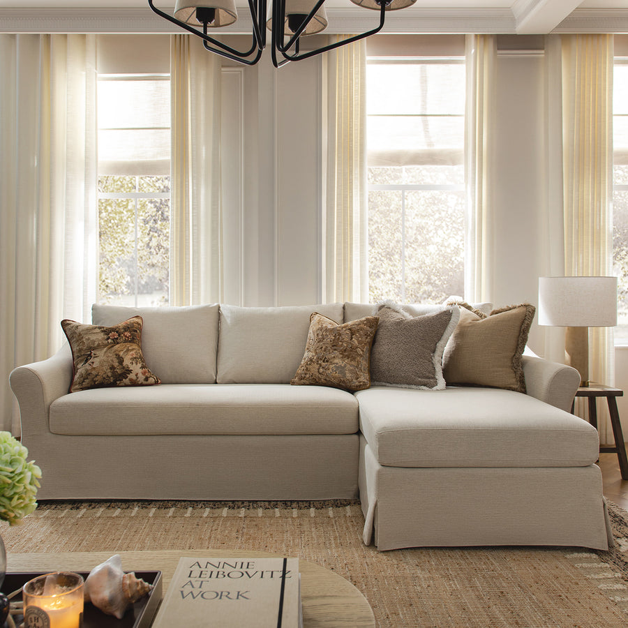 Frognal Modular Loose Cover Extra Large Right Hand Facing Chaise Sofa, Beige Weave - daals