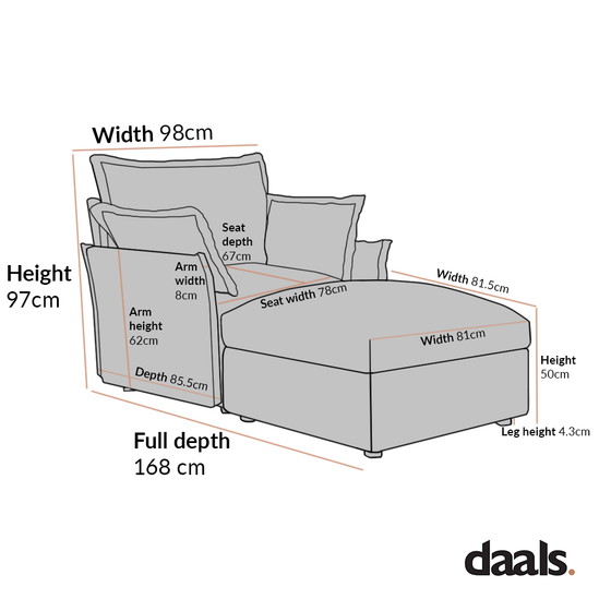 Byron Pillow Edge Mist Grey Boucle Modular Sofa, 1-Seater Chaise