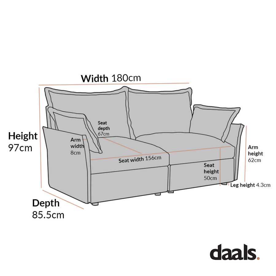 Byron Pillow Edge Mist Grey Boucle Modular Sofa, 2-Seater