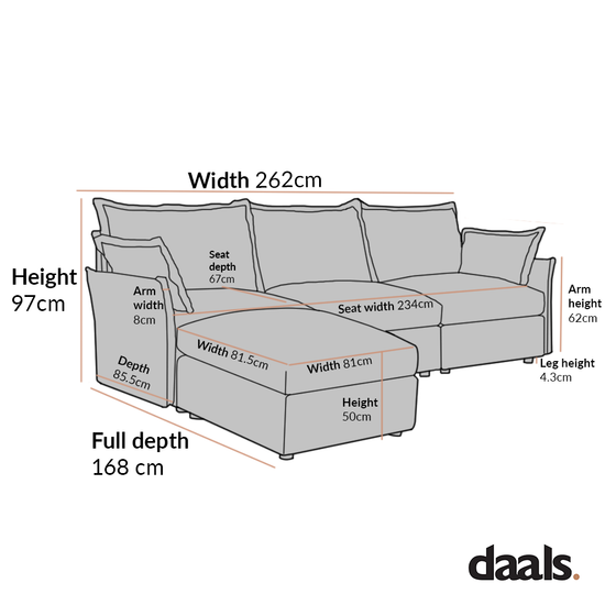 Byron Pillow Edge Mist Grey Boucle Modular Sofa, 3-Seater Chaise