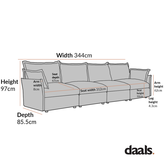 Byron Pillow Edge Mist Grey Boucle Modular Sofa, 4-Seater