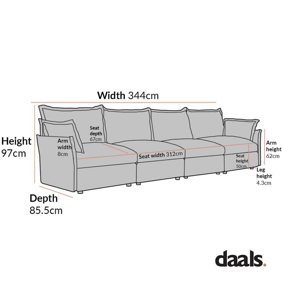 Byron Pillow Edge Mist Grey Boucle Modular Sofa, 4-Seater