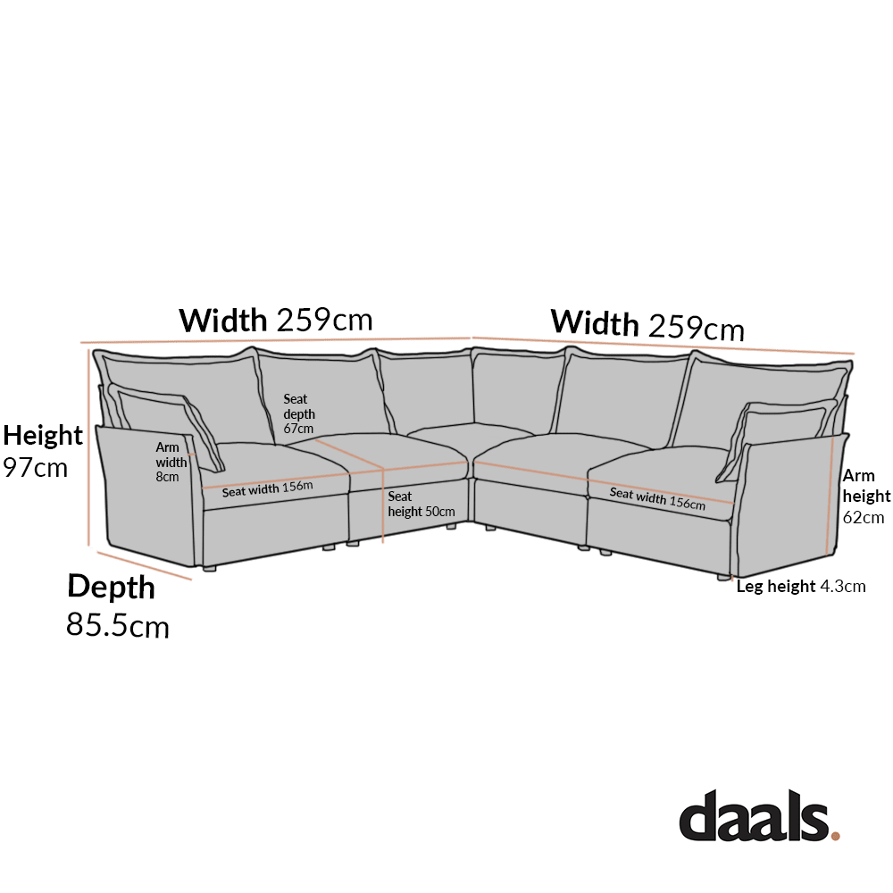 Byron Pillow Edge Moss Green Velvet Modular Sofa, 5-Seater Corner
