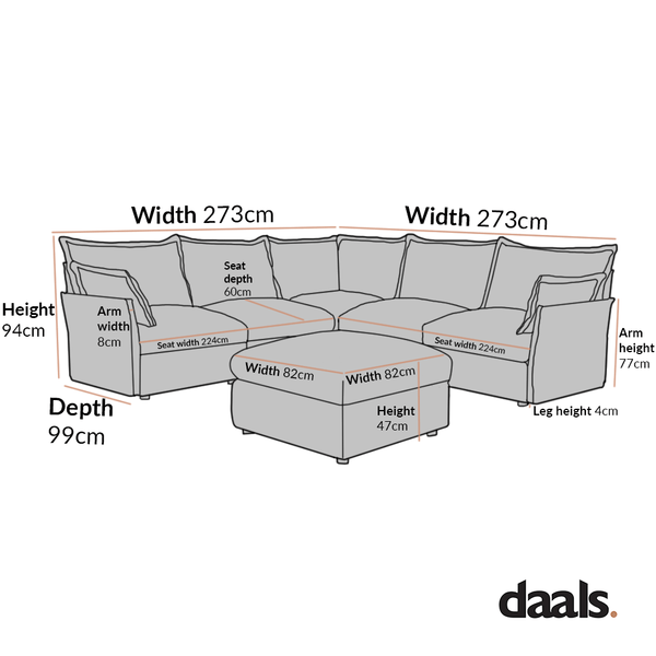 Byron Pillow Edge Mist Grey Boucle Modular Sofa, 5-Seater Corner