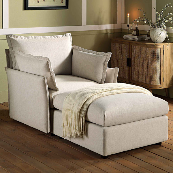 Byron Pillow Edge Beige Fabric Modular Sofa, 1-Seater Chaise