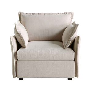 Byron Pillow Edge Beige Fabric Modular Sofa, 1-Seater