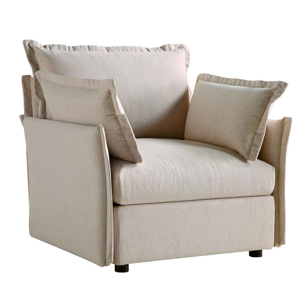 Byron Pillow Edge Beige Fabric Modular Sofa, 1-Seater