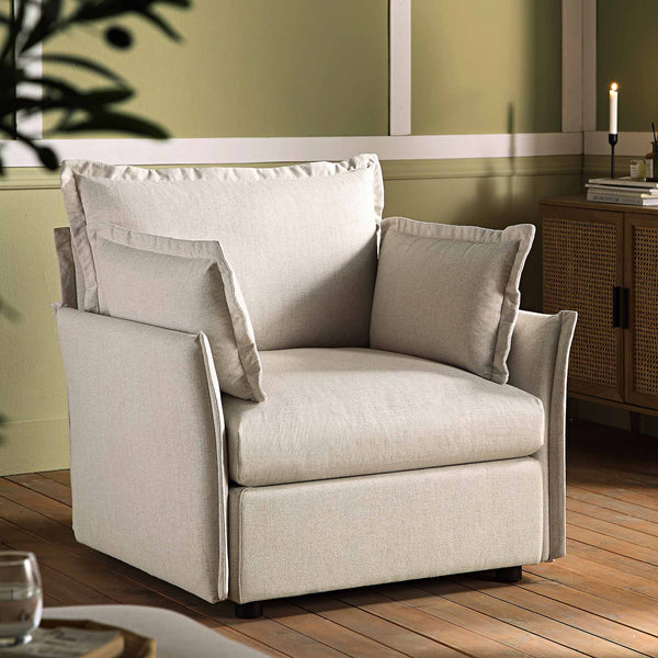 Byron Pillow Edge Beige Fabric Modular Sofa, 1-Seater