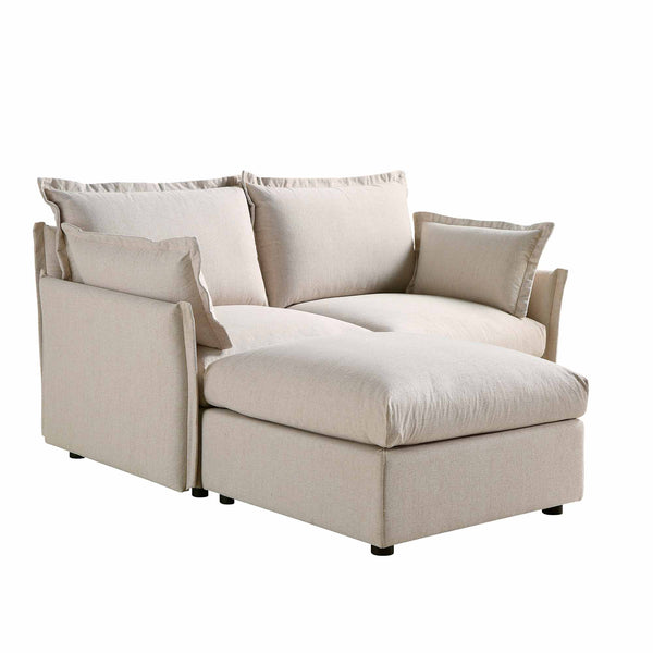 Byron Pillow Edge Beige Fabric Modular Sofa, 2-Seater Chaise