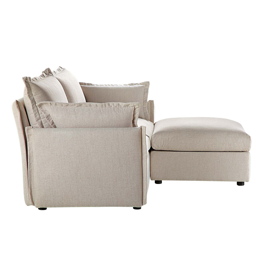 Byron Pillow Edge Beige Fabric Modular Sofa, 2-Seater Chaise